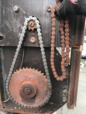 Old chain on right, new chain installed by GES