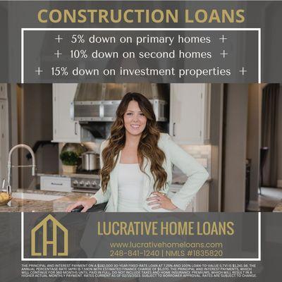 We offer Construction Loans for primary homes, secondary home, and Investment properties!
Call us for more information 248-841-1240