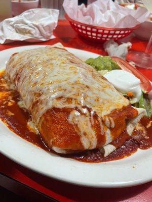 Chile relleno enchilada-style burrito