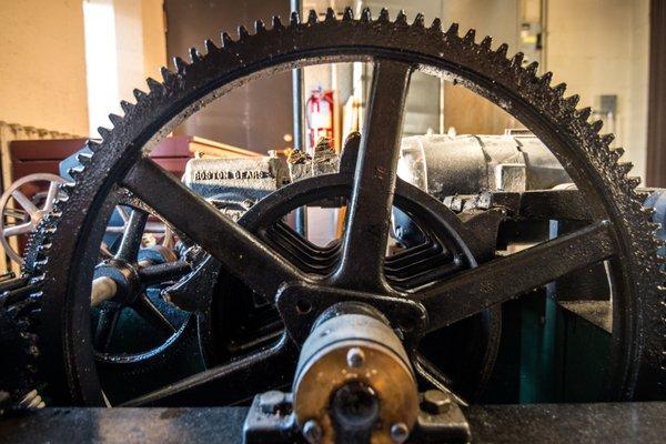 The 1936 clockwork that plays the Westminster Quarters every 15 minutes (photo by Michael Pihulic)