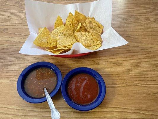 Chips with hot and mild salsa