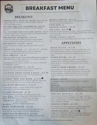 Breakfast menu as of 6/23/2024