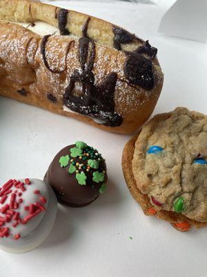 Donut, cookie sandwich, cake balls