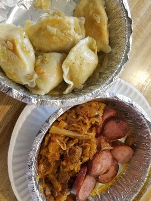 $9.99 hot sampler meal: pierogies, kielbasa, cabbage