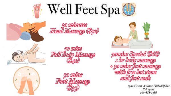 WELL FEET SPA! BEST DEAL FOR THIS LOVELY SUMMER! CALL TODAY TO GET YOUR FIRST APPOINTMENT!