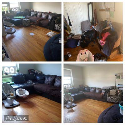 Before and after pictures of the living room.