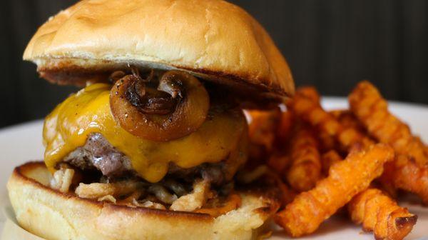 Whiskey mushroom burger