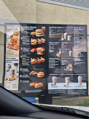 Drive thru menu