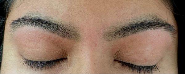 Threaded eyebrows. Asked for some shape, but wanted to keep them on the thicker side.