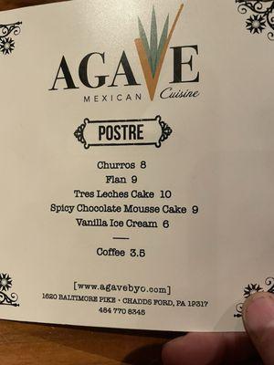 Dessert menu