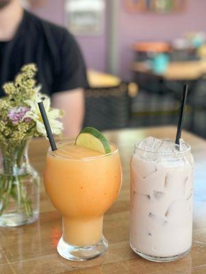 Spicy mango slushie and horchata