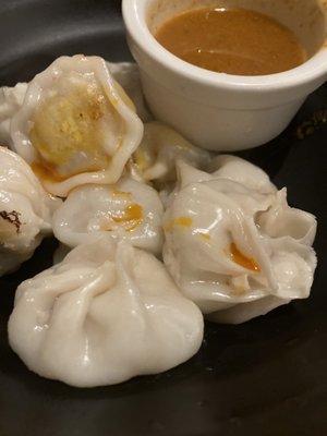 Regular Pork momos with dipping sauce.  Yum!