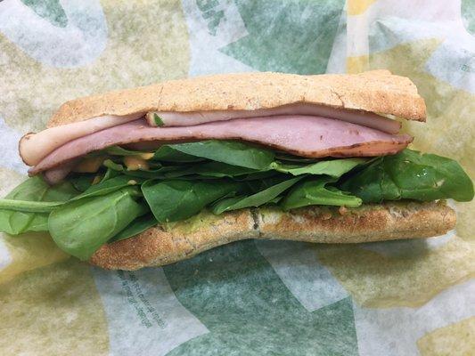 Subway club on wheat with guac and spinach.