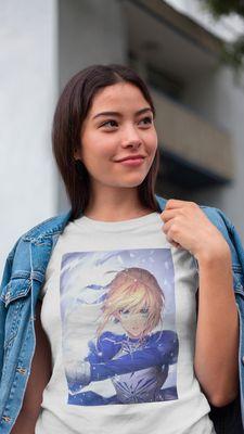 Anime Saber photo on white tee