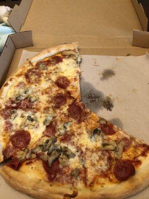 Pepperoni and mushroom with extra cheese