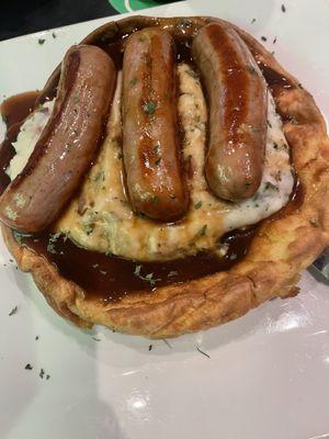 Bangers and Mash Potatoes and a Yorkshire Pudding bowl