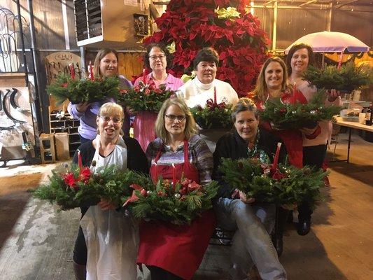 Participants and their creations at the Holiday Centerpiece FunShop!