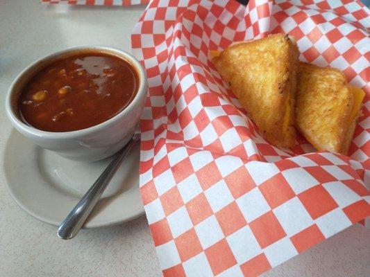 Grilled cheese and vegetable soup.