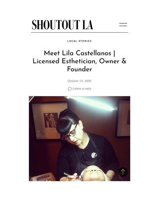 Featured local small business in ShoutOut La's on-line publication.