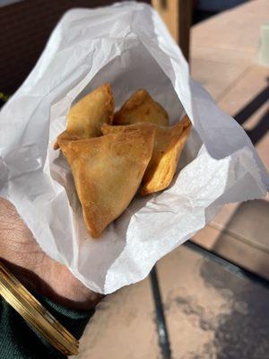 Baby Samosas 4 for 5$. Too small too expensive