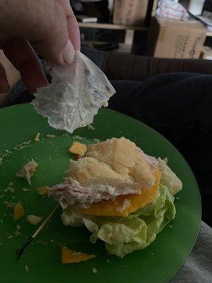 Paper in turkey sandwich