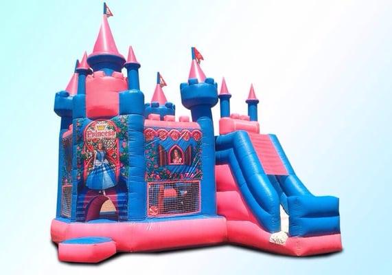 5 in 1 princess castle . This includes a mini obstacle course and basketball hoop w/ slide .