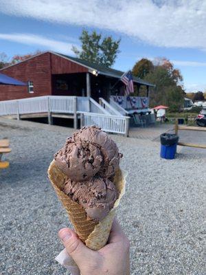 Chocolate chocolate chip in a homemade waffle cone