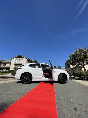 White Stelvio and red carpet