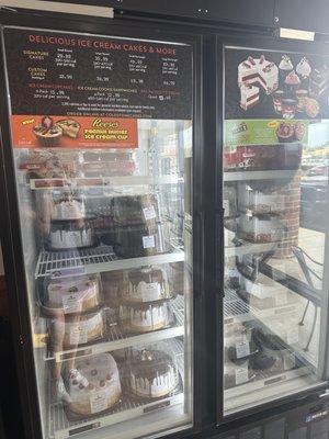 Freezer contains a variety of frozen treats from cupcakes with pretzels inside to your favorite ice cream cake!