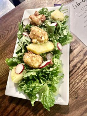 Goat cheese salad (with frosted flake crumbles!) - watermelon substituted with pineapple - we loved  it!