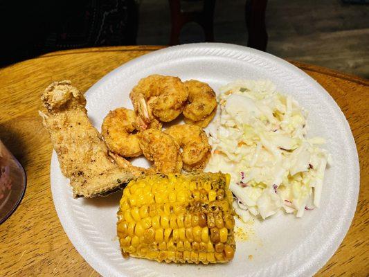 Florida Shrimp, Flounder, Garlic Corn & Coleslaw