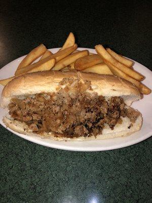 Cheesesteak Hoagie with fries.