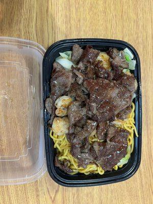 Beef Shrimp Teriyaki substituted with noodles