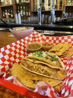 Gumbo tacos and regular chicken bob taco