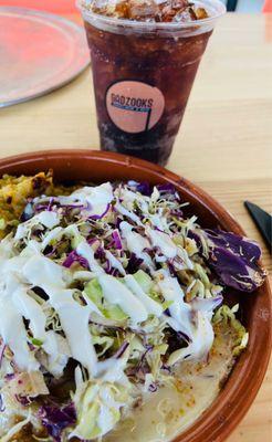 Chicken and beef enchiladas with a side of smashed Jack potato!