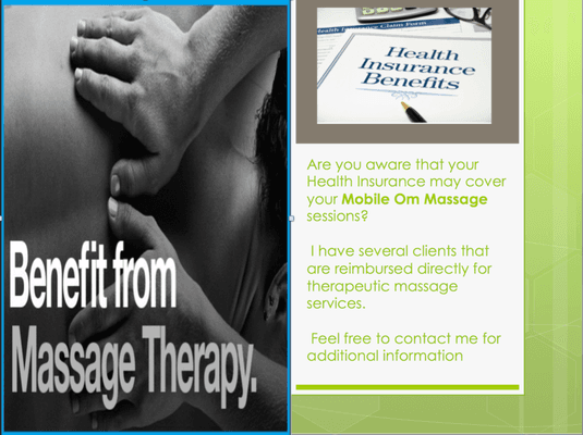 Are you aware that your Health Insurance may cover your Mobile Om Massage sessions?