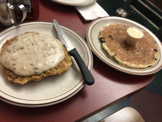 Country fried steak and eggs