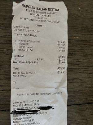 Our receipt which they charged more for than on their website