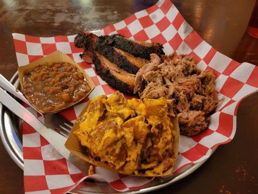 Always great 2 meat plate but were out of sausage. Smoked potato salad!