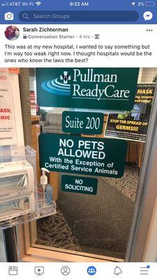 Service animal certification requirement.  Thats against the federal ADA for hospitals to require paperwork for the dog.