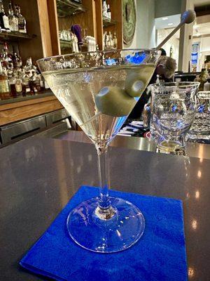 Ketel One Martini Up, Barely Dirty, Shaken Cold with Cheese Stuffed Olives...