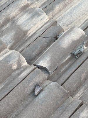 Destroyed roof tiles