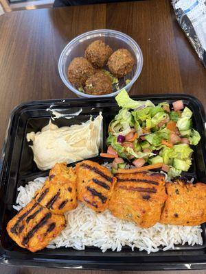 Delicious chicken kebab Big Sur plate $18, plus a side of tasty falafel's.