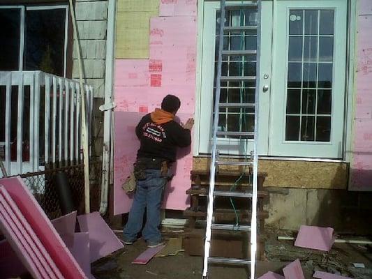 Complete exterior work. Siding and door install.