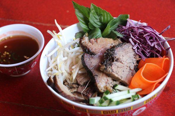 Vermicelli Bowl (Noodle Salad), w/ bean sprouts, pickled carrots, cucumbers, red cabbage, Thai basil, shiitake mushrooms, & fish sauce