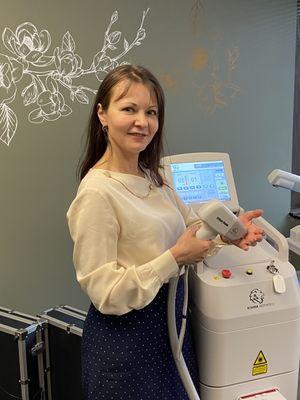 Dr. Olga shows off our laser system! We do hair removal, skin resurfacing, IPL, and vein treatments with lasers!