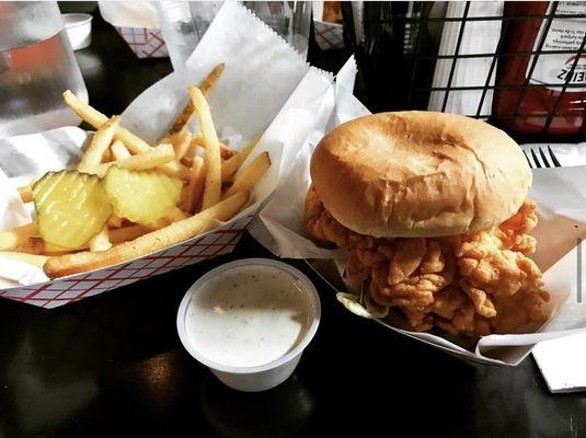 The popular fried chicken sandwich & garlic dill fries!