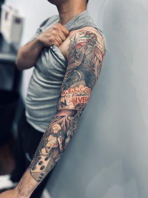 Fallout full sleeve done by 831 Ink Artist Gabe. 831 Ink is Monterey CAs premier tattoo studio specializing in truly custom pieces.