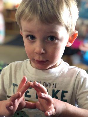 Learning shapes in our preschool room.