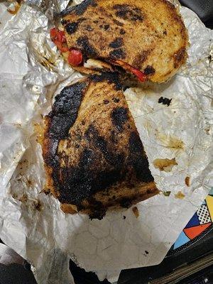 Panini that is totally burnt to a crisp